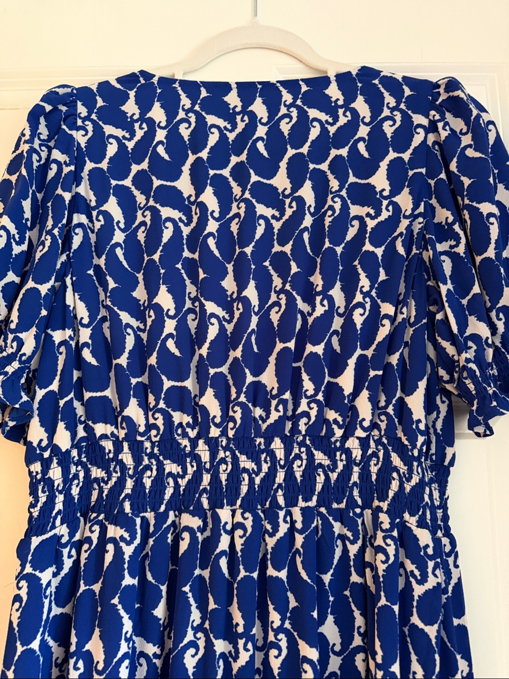 Talbots Royal Blue and White Printed V-Neck Midi Dress - Picture 5 of 6